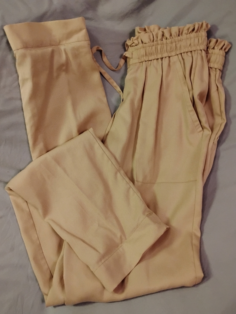 Garnet Hill Paperbag Adjustable Waist Tan Beige Lightweight Pants Size M - Picture 9 of 14